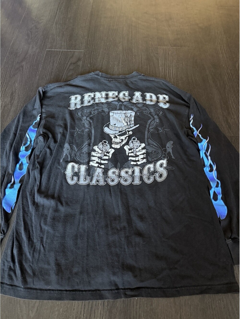 Renegade Classics Biker Long Sleeve Shirt Skull Blue Flame Mens XL Galaxy Jr